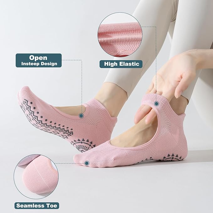 BISOUSOX Grip Socks Pilates Socks, Grippy Sock Woman Yoga Slipper Non Slip Ankle Sticky Sock Barre Ballet Hospital