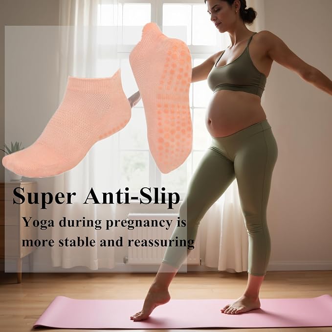 6 Pairs Pilates Socks for Women, Non Slip Yoga Socks with Grips for Barre Ballet Athletic Workout Barefoot Hospital