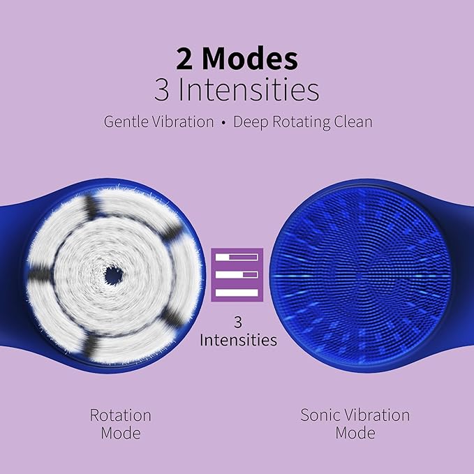 Premium Facial Cleansing Brush,Waterproof Face Scrubber,Spin & Sonic Modes with 3 Intensities,Magnetic 3-Head System for Deep Pore Cleaning, Gentle Exfoliation & Sensitive Skin Care - for Women & Men