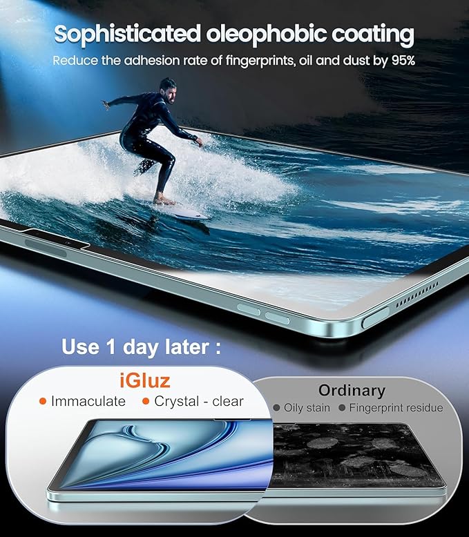 iGluz 2 Pack Screen Protector for iPad Air 13-inch M3/M2 2025/2024 9H+ Tempered Glass with Easy-Install Box[12FT Military Grade Shatterproof] HD Clarity,Scratch Resistant