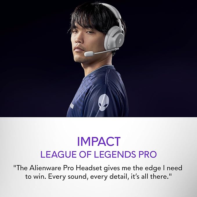 Alienware Pro Wireless Gaming Headset - Wired/Wireless, Bluetooth 5.3, 15 Minute Fast Charging, Audio Output 20 Hz, Battery Talk Time (ANC on) Up to 24 Hrs (Bluetooth), Lunar Light