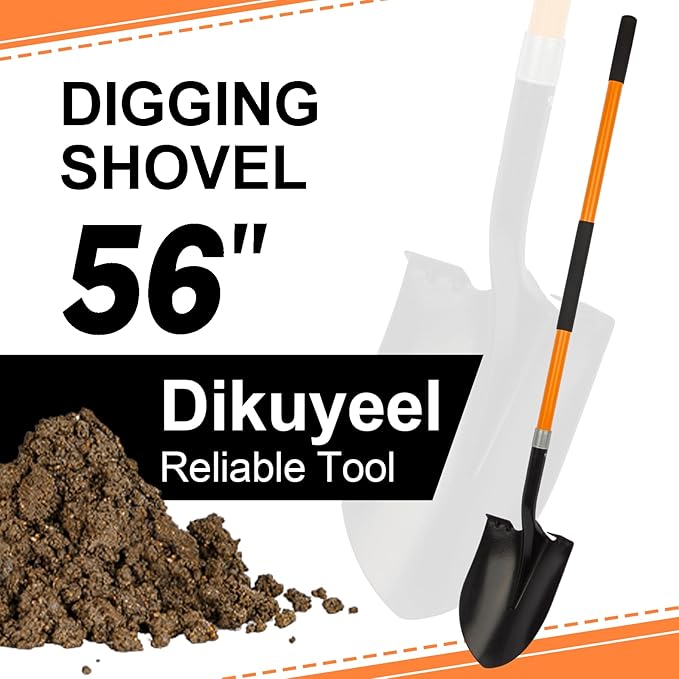 Shovel for Digging Heavy Duty Metal Shovel with Fiberglass Handle, 56 Inches