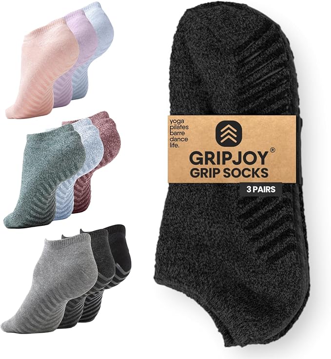Gripjoy Grip Socks 3-Pack, Non Slip Socks for Yoga, Pilates, Barre, Dance