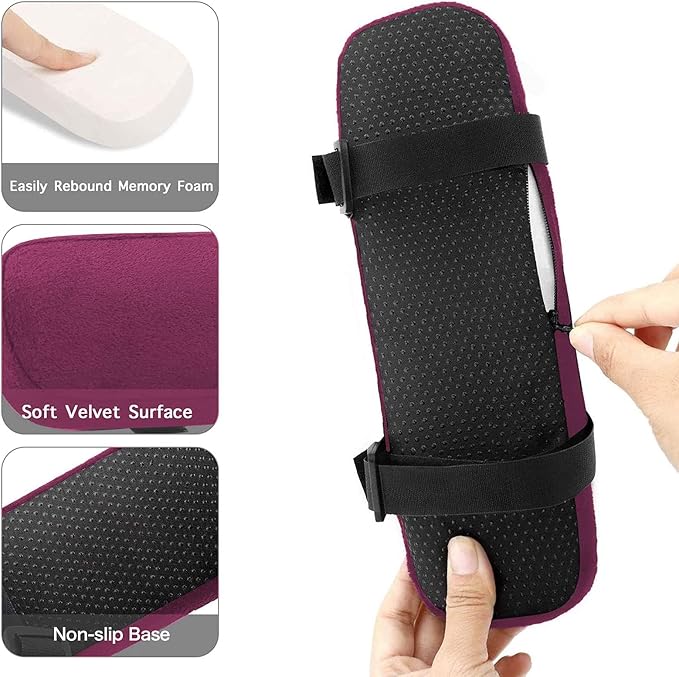 MOSISO Chair Armrest Pads (2 Pack), Memory Foam Home/Office Chair Arm Rest Covers Comfy Computer Gaming Elbow Cushion Removable Washable Elbow Support Forearm Pressure Relief, Wine Red