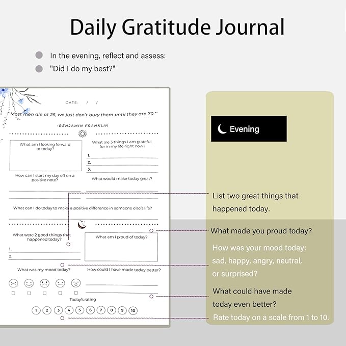 Gratitude Journal with 6 Inspirational Stickers and Pencil, Daily Reflection Journal for More Happiness, Mindfulness & Affirmation, Self Care Journals for Women & Men,Grey