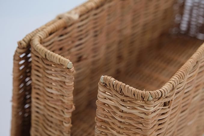 PEMAR Natural Rattan Wicker Cable Management Box, Cable Organizer, 2 Open Slots, Under Desk Cord Organizer, Cover & Hide Power Strips for TV Desk, Computer, Router, USB Hub (Natural Brown Color)