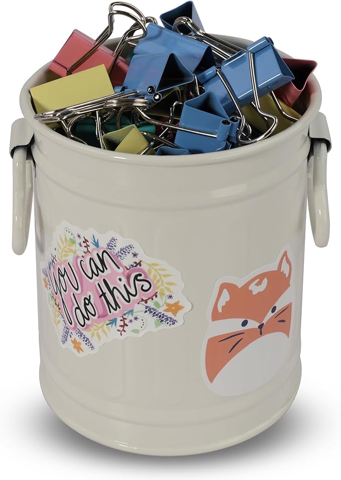 Pen Holder Cup For Desk With 60 Pcs Cute Animal & 50 Pcs Inspirational Stickers,Tinplate Pencil Holder Metal Marker Pen Organizer Desk Accessory Storage for Office Home - Barrel Shape - 2 Pack (Pink)