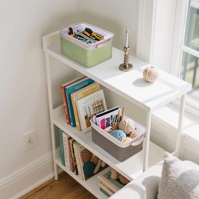 BALEINE 4 Pack Fabric Storage Bins for Shelves, Linen Storage Baskets for Organizing, Decorative Closet Bins for Clothes, Home (Pink, 12"x8"x8")