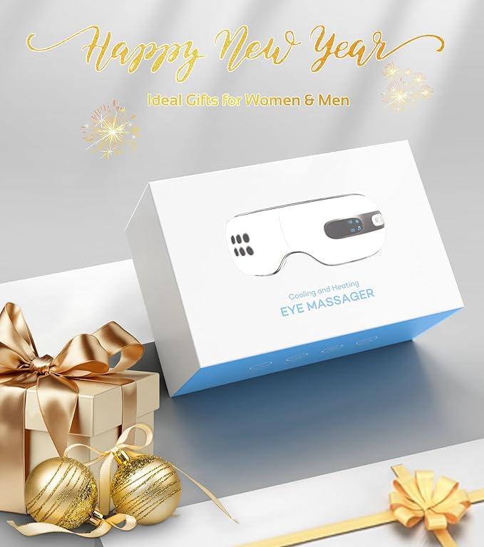 Eye Massager with Heat and Coolling for Migraines, Dry Eyes, Eye Strains, Eye Massager Mask Heat Cold Tech Bluetooth Music for Sleeping Birthday Gifts for Women Men