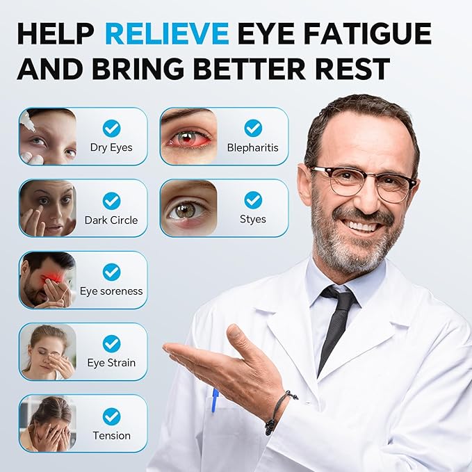 Heated Eye Mask for Dry Eyes Relief, Cordless Eye Mask with 3 Heat Settings, Washable Eye Cover, Warm Heating Pad for Stye Eye Treatment & Travel Use