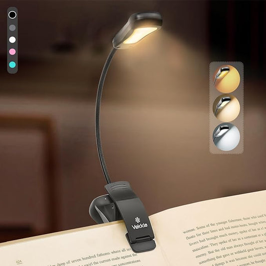 Vekkia/LuminoLite Rechargeable Book Light, Reading Lights for Books in Bed, 3 Colortemperature × 3 Brightness, Up to 70 Hours Lighting, Great for Readers, Travel (Black)
