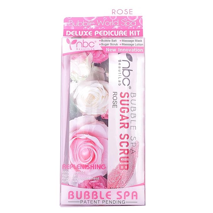 Pedicure Kit Foot Soak Set: Bubble Salt, Sugar Scrub, Massage Mask, Massage Lotion in a Box, 4 Step Foot Spa Kit for Dry Feet and Tired Feet（1 Set Rose