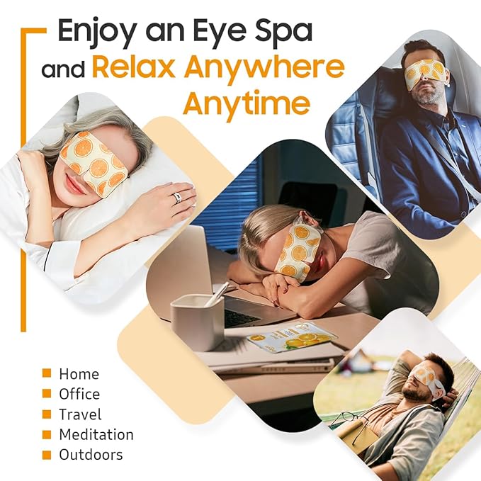 Steam Eye Mask, 10 Packs Heated Eye Mask, Self Heating Disposable SPA Warm Compress for Eyes Sleep Mask, Soothing Moist Heat Eye Masks, Travel Essentials & Relaxation Gifts (Orange Scent)