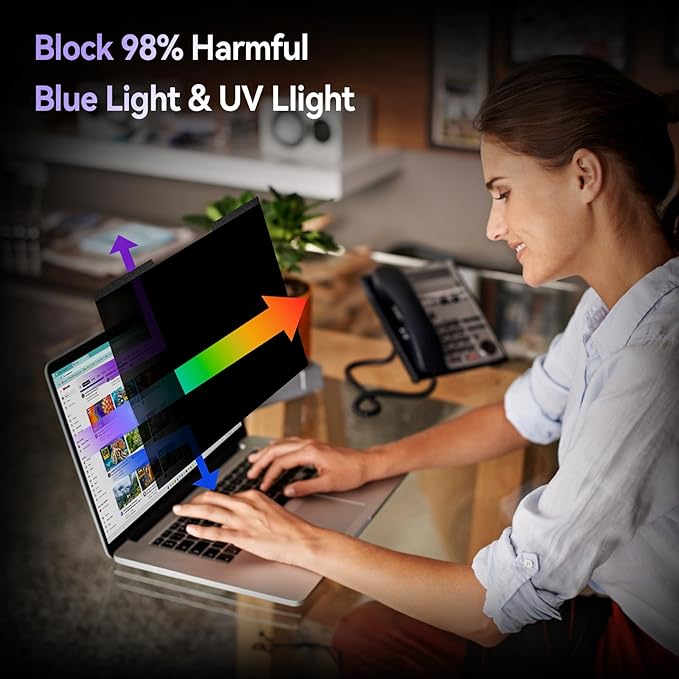 Magnetic Laptop Privacy Screen 15.6 Inch for 16:9 Computer Monitor, Removable 15.6” Anti Glare Protector Blue Light Filter Shield Compatible with HP Dell Xps Acer Asus Samsung Lenovo ThinkPad Envy