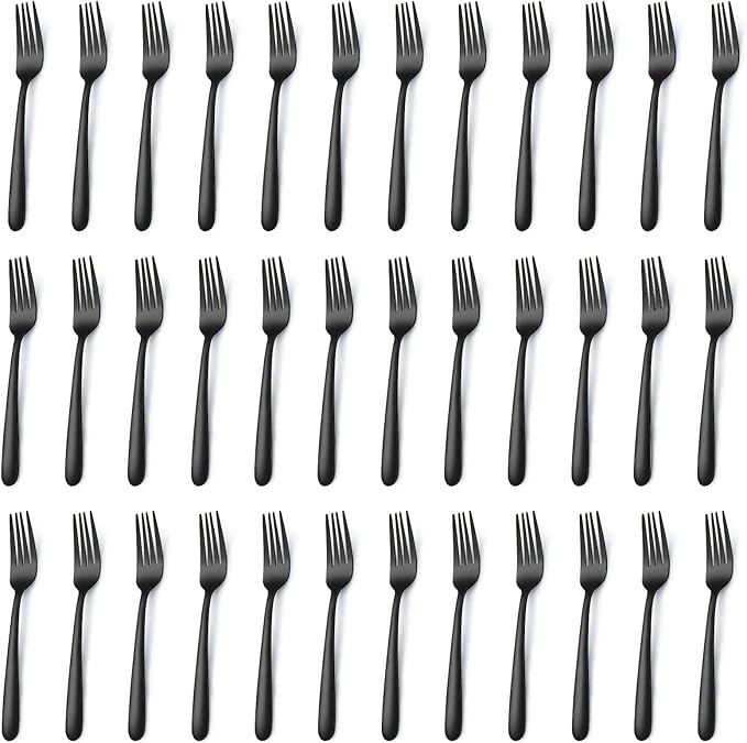 Pleafind 36-Piece Black Dinner Forks Set (8 inch), Stainless Steel Forks Silverware, Mirror Polished Fork Set, Small Forks for Home, Kitchen, Restaurant, Dishwasher Safe