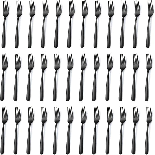 Pleafind 36-Piece Black Dinner Forks Set (8 inch), Stainless Steel Forks Silverware, Mirror Polished Fork Set, Small Forks for Home, Kitchen, Restaurant, Dishwasher Safe