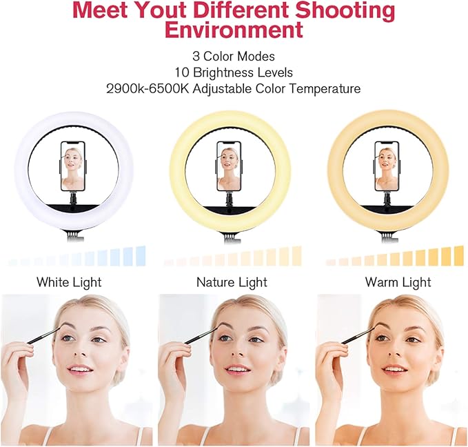 18 inch LED Ring Light with Tripod Stand Dimmable Makeup Selfie Ring Light for Studio Portrait YouTube Vlog Video Shooting with Carrying Bag and Remote Controller, CRI 90