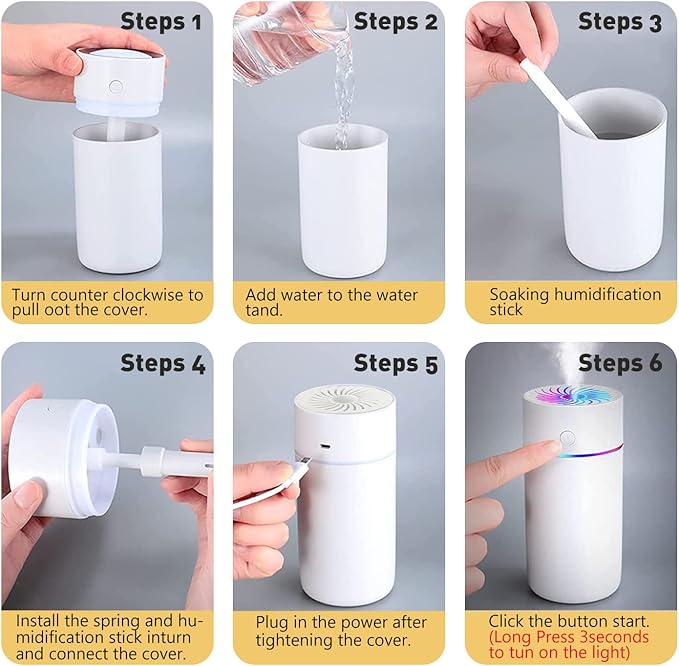 Portable Mini Humidifier with 7-color Lights, Cool Mist Small Desk Humidifiers Car Humidifier [2 Mist Modes] USB Personal Desktop Humidifiers for Bedroom, Office, Travel, Car, Plants, Super Quiet