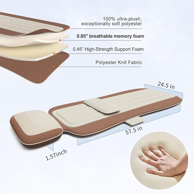 Full Body Massage Mat with Heat, Back Massage Pad with Lumbar Traction, Heating Pillow-Equipped, 4 Massage Modes & 6 Quieter Motors, Adjustable Waist to Fit 5'0-6'2, Foldable & Portable Design