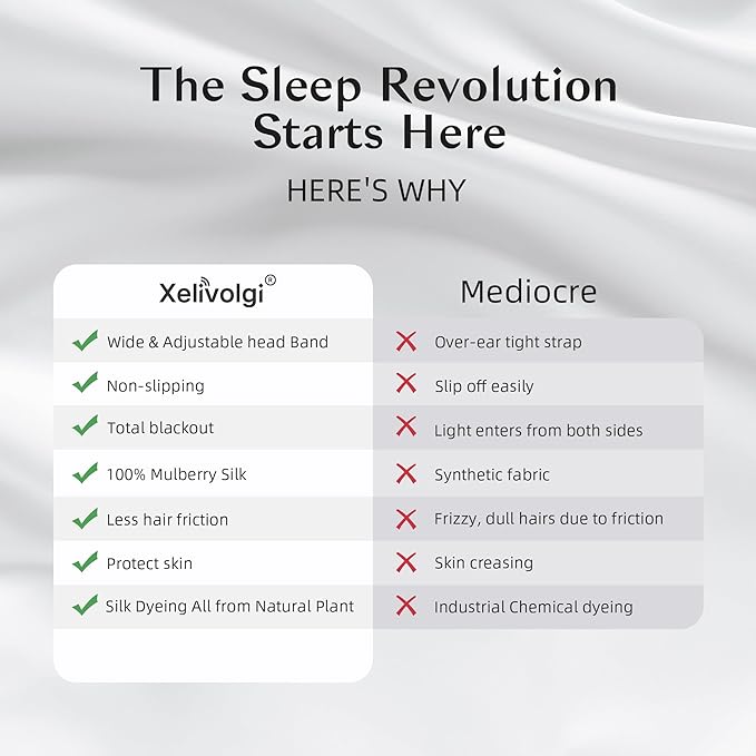 Silk Sleep Mask for Women and Men, Side Sleeper, 22 Momme Pure Mulberry Silk Total Blackout 100% Mulberry Eye Mask with Adjustable Headband Full Size, Eye Masks for Sleeping and Travel