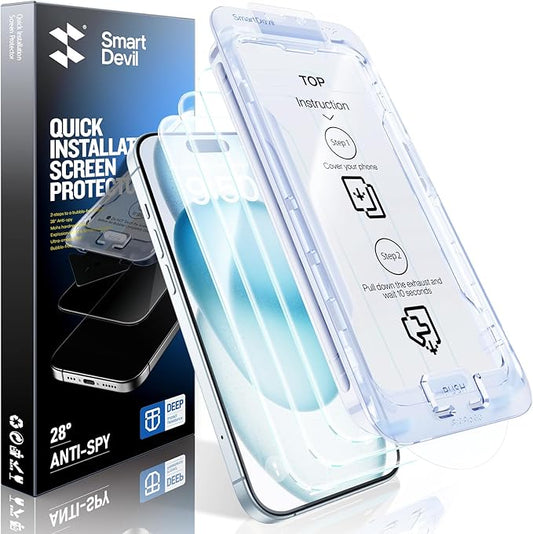SMARTDEVIL 3 Pack Screen Protector for iPhone 15 Plus Tempered Glass, HD Clear Film, Easy Installation, Dust-Free & Bubble-Free