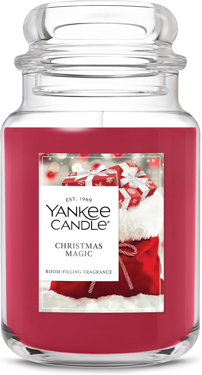 Yankee Candle Large Jar Scented Candle with up to 150 Hour Burn Time, Premium Plant Wax Blend for Consistent Burn, 22 oz Jar Candle with Room Filling Fragrance, Christmas Magic