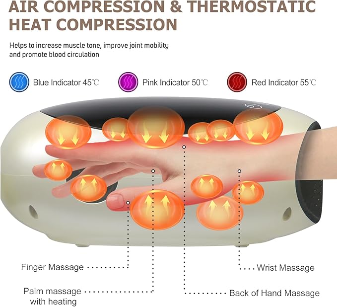 Hand Massager with Heat and Compression, Wireless Touch Hand Massager for Relieves Arthritis,Carpal Tunnel and Numbness in The Fingers