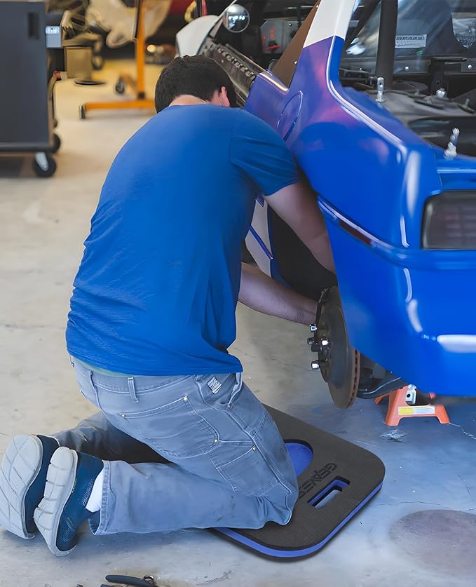 1.1" Extra Thick Garden Kneeling Pad with Handle & Tool Compartment – EVA Foam Knee Cushion Mat for Gardening, Mechanic Work, Bathing Baby, Exercise (18.7" x 12.4" x 1.1", Black & Blue)