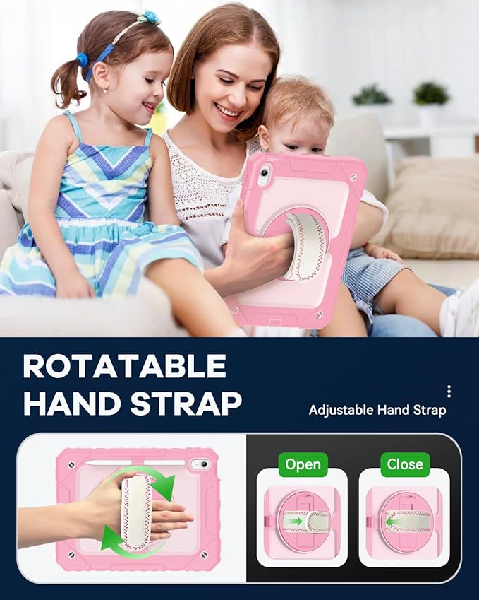 Cantis Case for iPad 11-inch (A16) 2025/ iPad 10th Generation 2022 (10.9 inch) with Screen Protector, iPad 11th Case with 360 Degree Rotating Stand/Shoulder Strap/Pencil Holder, Pink