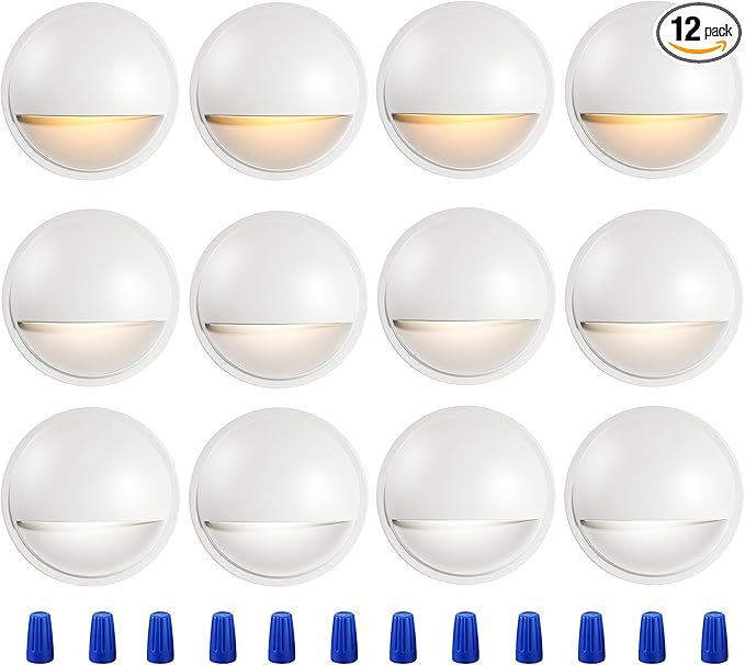 CLOUDY BAY [12 Pack] 3CCT Low Voltage LED Deck Lights Outdoor,2700K/3500K/5000K Selectable,Landscape Step Stair Railing Fence Light Wired,3W,12V-24V AC/DC Deck Lighting Fixtures,White