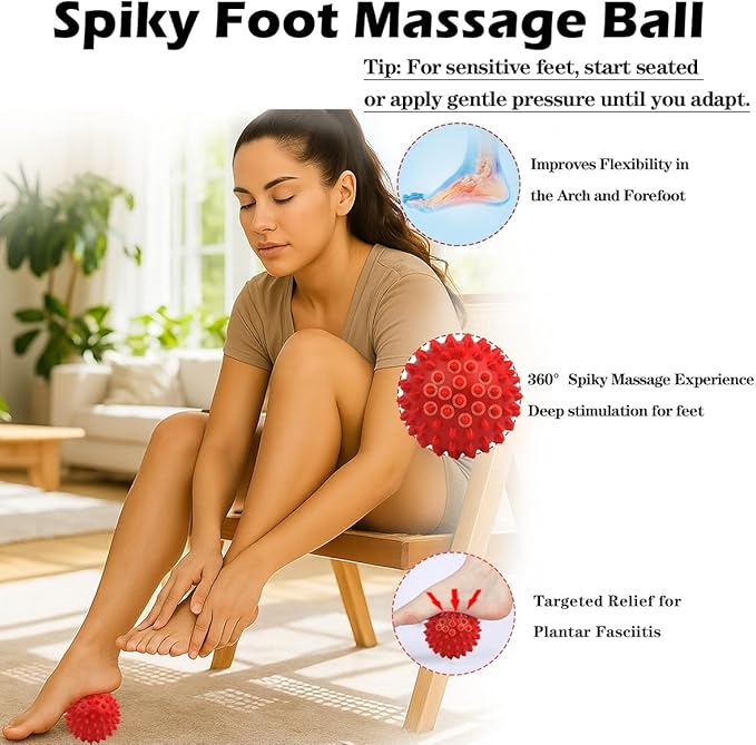Physical Massage Therapy Ball Set: Lacrosse & Spiky Ball Set for Myofascial Release, Plantar Fasciitis, Stress Relief for Back, Neck, Feet - for Home, Office, Gym