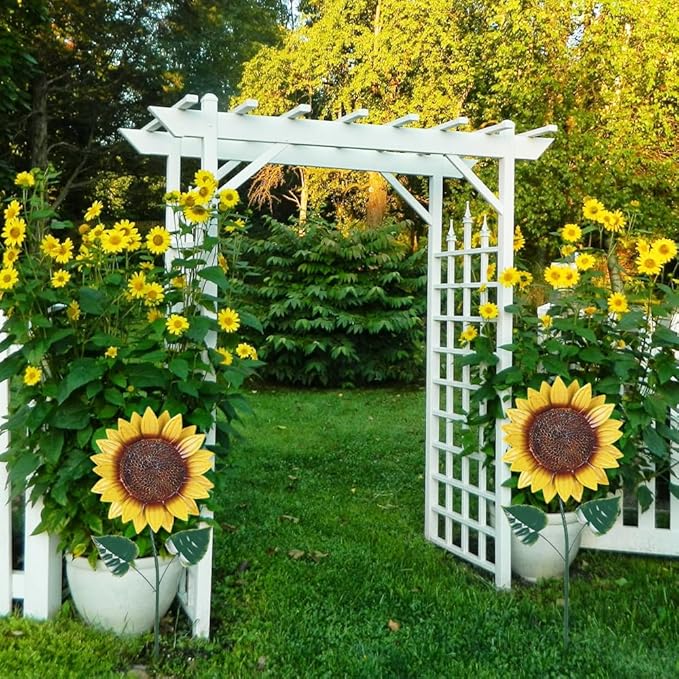 hogardeck Garden Decor for Outside, 2 Pack Sunflower Decorative Garden Stakes for Spring Outdoor Yard Decor, Metal Yard Art with Shaking Head for Garden Lawn Porch Decorations
