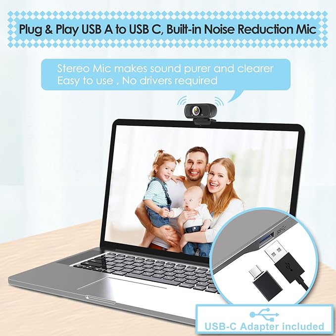 USB C Webcam for Switch 2 / PC: 1080P HD Web Cam with Mic,Computer Camera with Privacy Cover & Tripod Stand for MAC Desktop Laptop, Wide Angle Webcam Pro Streaming Web Camera for Skype/Teams/Webex