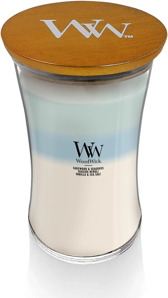WoodWick Oceanic Scented Trilogy Large Hourglass Candle, Crackles as it Burns, Perfect for gifting, 21oz