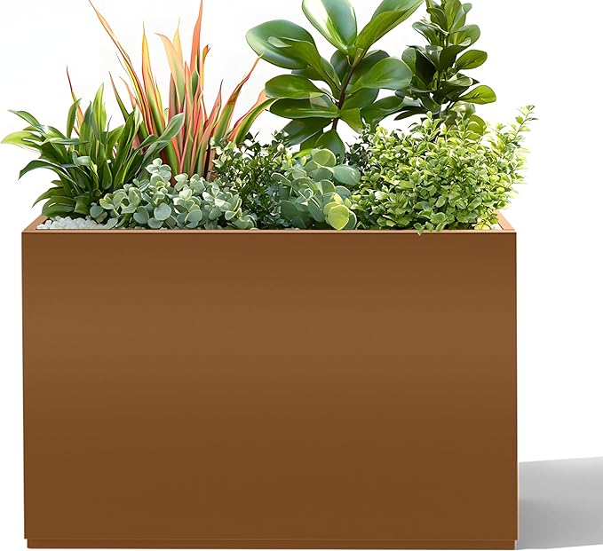 Tall Metal Planter, 12" W×24" H Large Rectangular Planter Box for Outdoor or Indoor, All-Weather Durable Plant Box with Drainage Holes & Removable Shelf for Patio, Porch, Garden, Trees, Flowers