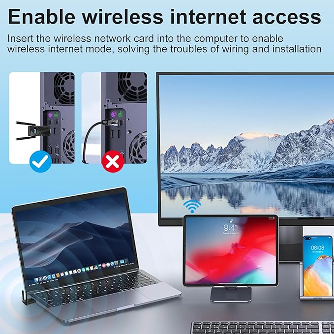 USB WiFi 6 Adapter with Bluetooth Dual 3dBi Antennas 5GHz/2.4GHz Dual Band Wireless Network Adapter for Desktop PC Laptop Windows 11/10/7 Gaming Streaming Stable Connection