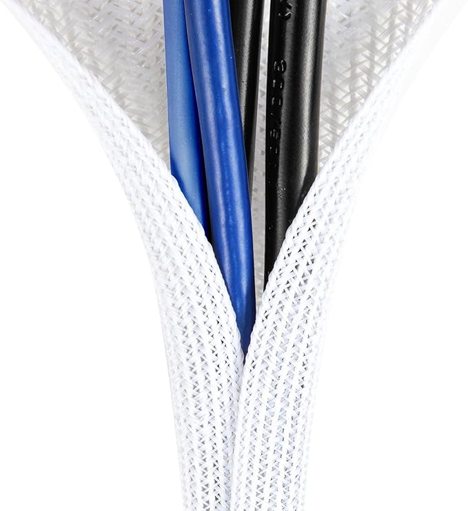 AGPTEK Cable Sleeve Cover, 6.6ft - 2/3 inch Desk Cord Organizer Cable Hider, Home Office Wire Management Computer TV Wire Loom Tubing, Pet Proof Cord Protector, from Cat Dog Chewing, White