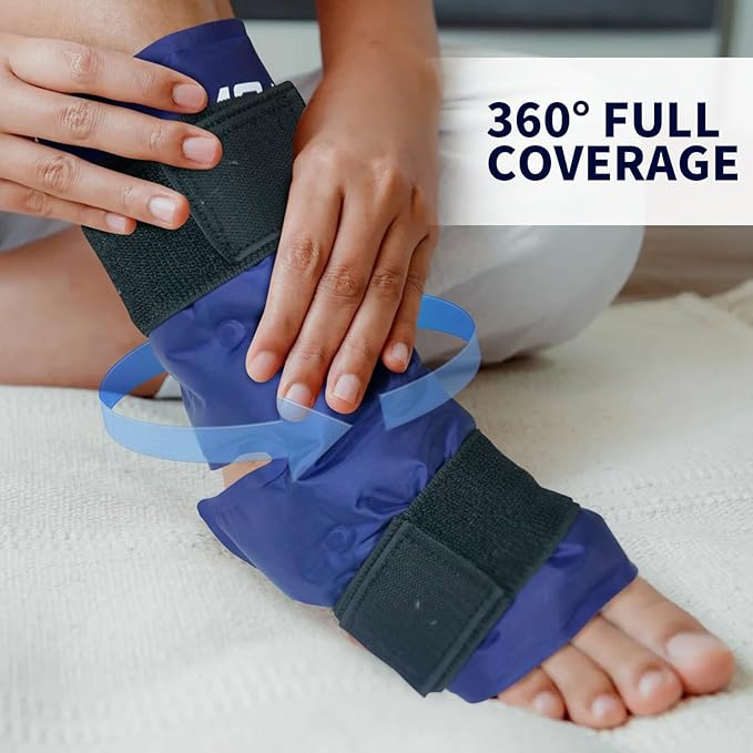 Ankle Ice Pack Wrap for Swelling - Reusable Gel Pack for Ankle Sprain, Achilles Tendonitis, Plantar Fasciitis and Feet Sore - Foot Wrap for Injuries