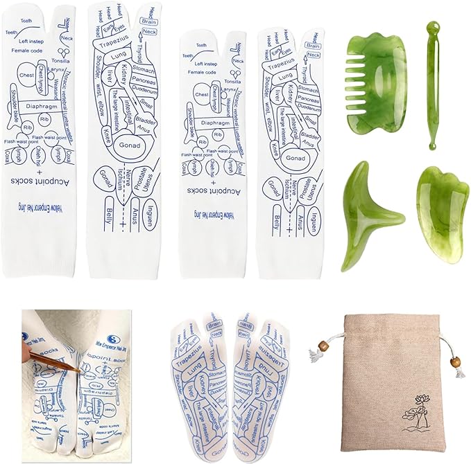 Foot Massage Reflexology Socks Set,Professional Reflexology Socks with Tools with 4 Trigger Point Massage Tool,Relieve Tired Acupressure Socks for Men and Women(Men/Women)