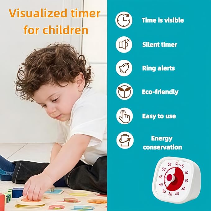Visual Timer for Kids - 60 Minute Visual Kids Timer for Classroom Home Office, Countdown Timer for Cooking Teaching Working Meeting (White)