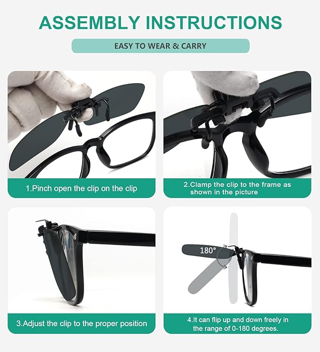 Eyekepper 4 Pack Flip-up Clip-On Sunglasses 59x39 MM Metal Wear Over Glasses