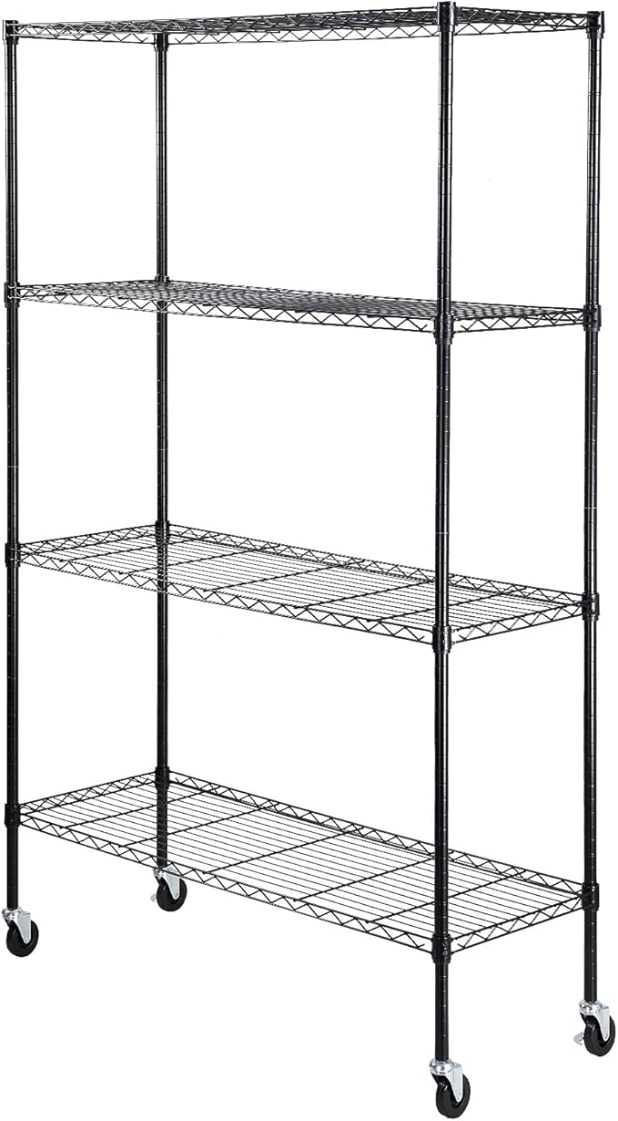 VEVOR Storage Shelving Unit, 4-Tier Adjustable Storage Shelves, 48" L x 18" W x 74" H Garage Storage Shelves, Metal Shelves with Wheels for Kitchen Pantry Basement Bathroom Laundry