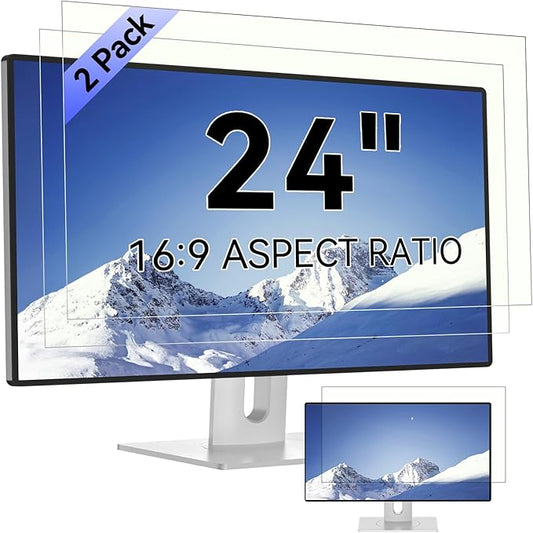 [2-Pack] 24 Inch Computer Blue Light Blocking Screen Protector for 16:9 Widescreen Monitor, Anti Glare Anti-UV Eye Protection Desktop PC LED Monitor Filter, Removable Anti-Scratch Screen Film 24in