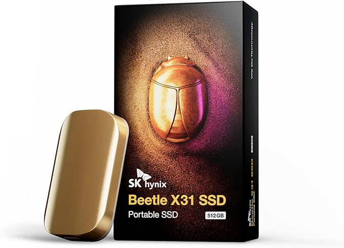 SK hynix Beetle X31 1TB Portable SSD with DRAM, up to 1050MB/s, USB 3.2 Gen2, External Hard Drive Compatible with PC, Mac, Laptop, PS5 (Champagne Gold)