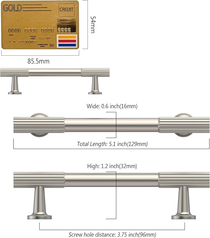 Amerdeco 10 Pack Brushed Satin Nickel Cabinet Pulls 3.75 Inch(96MM) Hole Centers Kitchen Cabinet Handles Hardware Kitchen Handles for Cabinets Cupboard Handles Drawer Pulls ZH0071