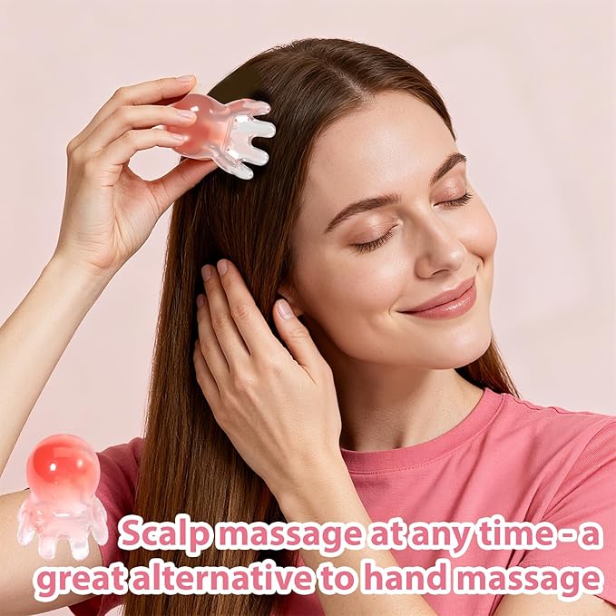 2 Pcs Octopus Head Massager Comb, Scalp Massager Tool Point Massage Comb Head SPA Equipment Acupressure Tool Scalp Scratcher with 8 Unique Points, for Heads and Body Relaxation (Pink)