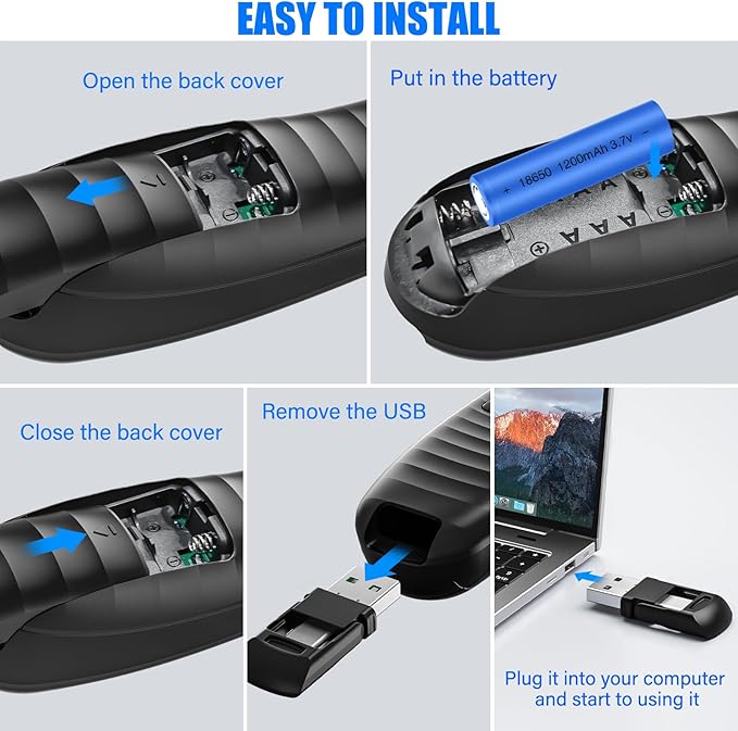 2-in-1 USB TYPE-C Presentation Clicker wireless Presenter Remote Clicker, Powerpoint Clicker Slide Advancer, Clicker for Powerpoint Presentations with Volume Control, Presentation Clicker for Computer