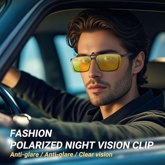 TERAISE Clip-on Night Vision Glasses Flip up Driving Glasses Men Women HD Polarized Anti Glare UV400 for Outdoor