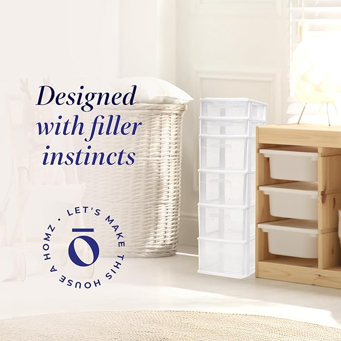 HOMZ 2-Pack Drawer Tower, 6-Tier Clear Plastic Storage Organizer Unit, White Frame - Multi-Purpose Container Drawers for Bedroom, Bathroom, and Office Organization