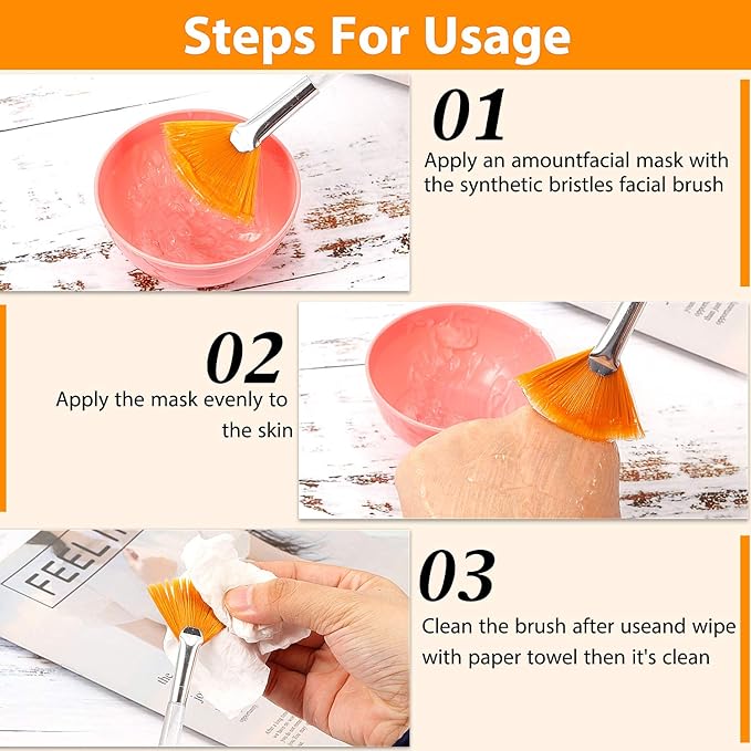 Patelai 14 Pieces Fan Brushes Applicator, Mask Brushes for Facial Makeup Tools for Face Cosmetic(White, Yellow)